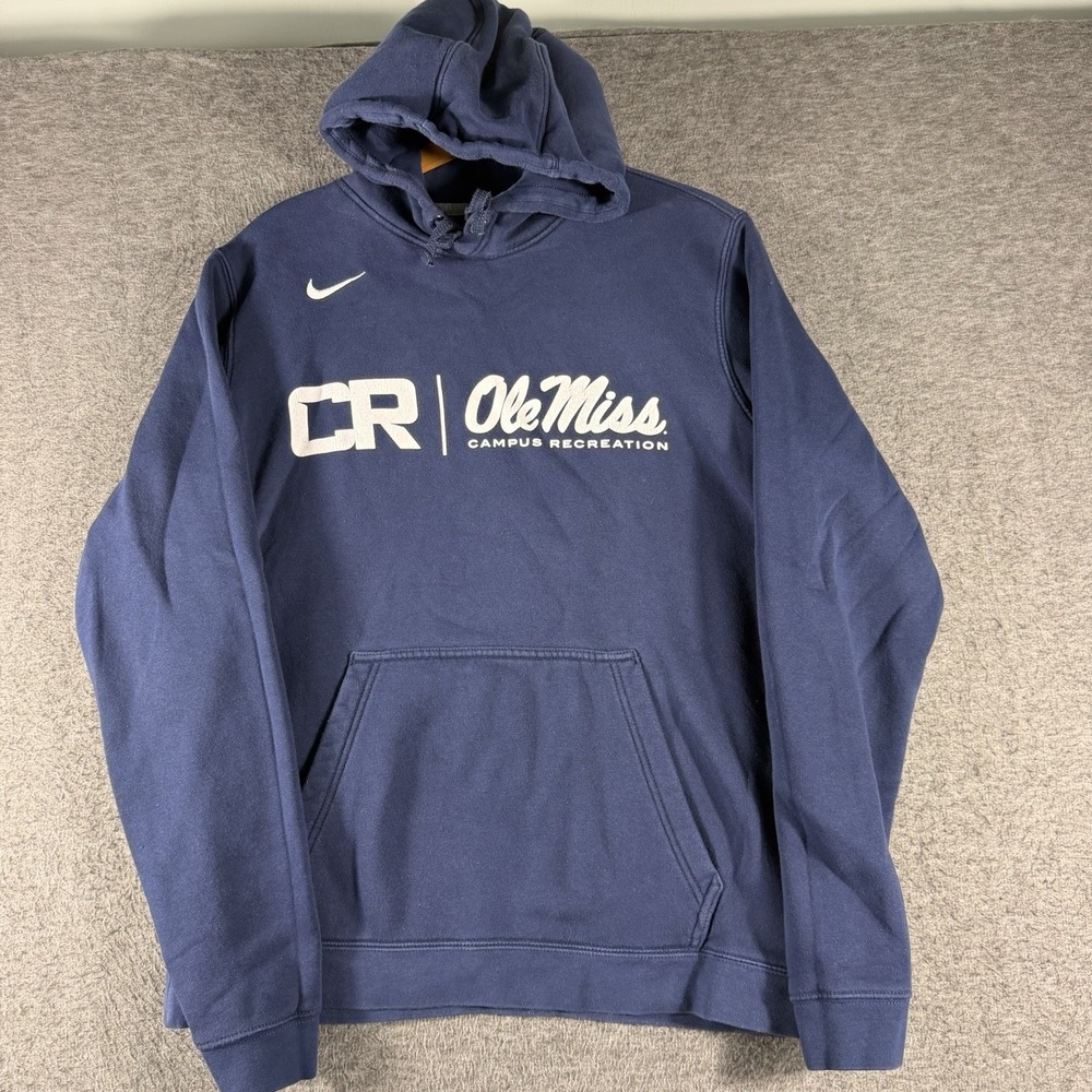 Nike Ole Miss Navy Blue Pullover Hoodie Size M Swoosh Campus Recreation College